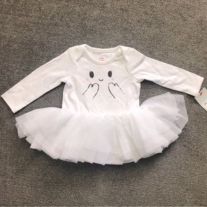NWOT Baby Cat & Jack Girl Size NB Halloween White Ghost Tutu One-Piece Bodysuit